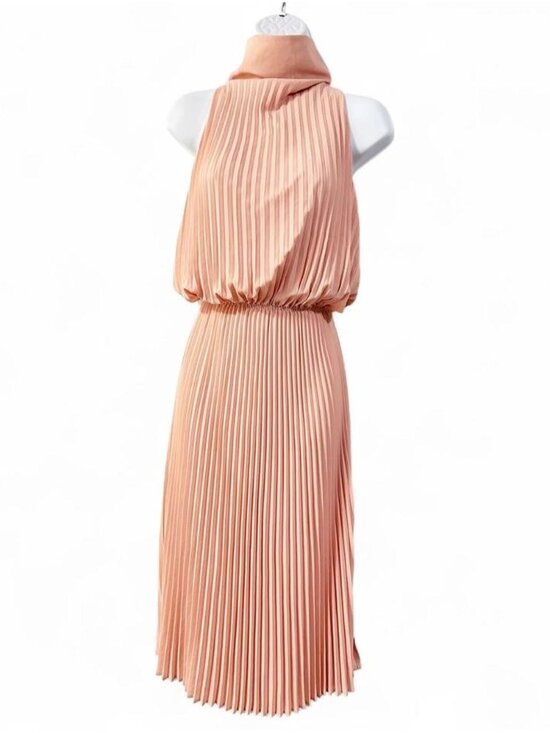Aritzia Dresses & Skirts - Aritizia Babaton Dress Midi Long Pleated Mock Neck Side slit Pink XXS Coquette